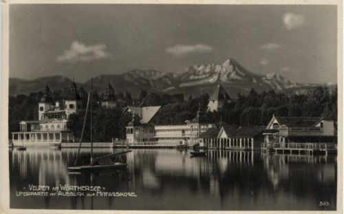 Velden, Uferpartie mit Ausblick auf Mittagskogel