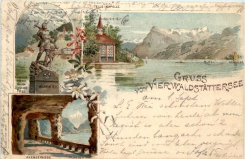 Gruss vom Vierwaldstättersee - Litho - Flüelen