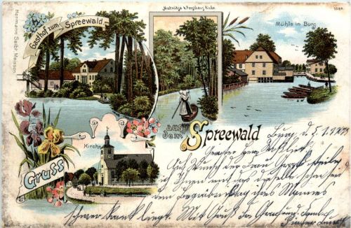 Gruss aus dem Spreewald - Litho - Burg