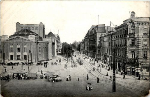 Kattowitz - Friedrichstrasse mit Stadttheater - Feldpost