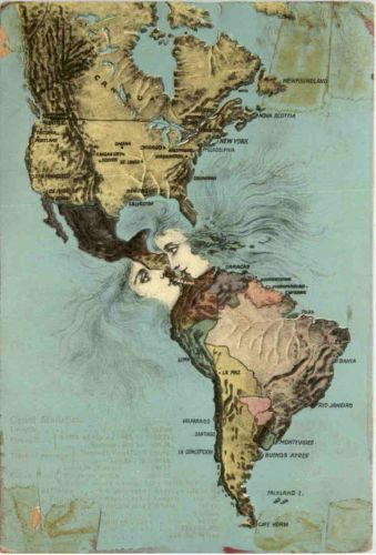 South Amerca - North America - Prägekarte