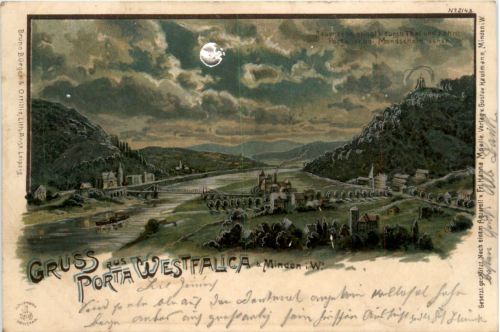 Gruss aus Porta Westfalica bei Minden - Litho