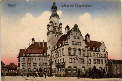 Döbeln, Rathaus mit Schlegelbrunnen