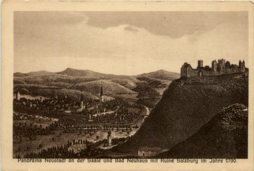 Panorama Neustadt an der Saale und Bad Neuhaus mit Ruine Salzburg 1790