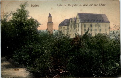 Idstein, Partie im Tiergarten m. Blick auf das Schloss