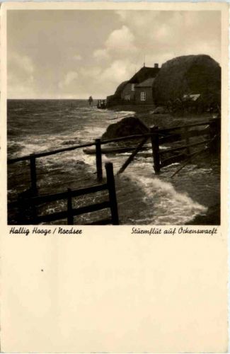 Hallig Hooge/Nordsee, Sturmflut auf Ockenswarft