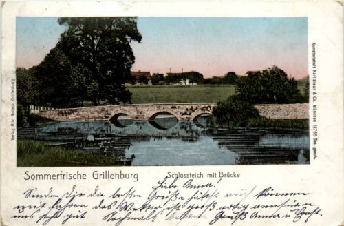 Sommerfrische Grillenburg, Schlossteich mit Brücke