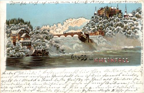 Schaffhausen - Gruss vom Rheinfall - Litho