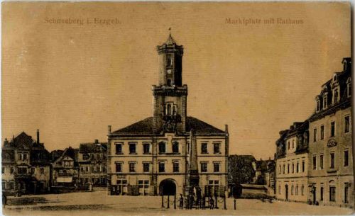 Schneeberg im Erzgebirge - Marktplatz - Prägekarte
