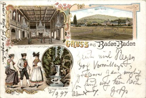 Gruss aus Baden-Baden - Lawn Tennis Platz - Litho