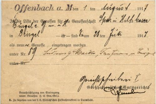 Ganzsache Offenbach - Liste der Genossen