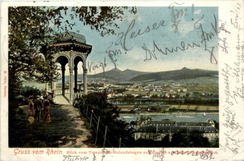 Gruss vom Rhein, Blick vom Tempel des Rolandsbogen auf Honnef