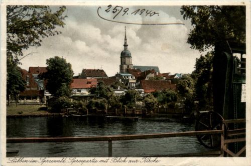 Spreewald, Lübben, Spreepartie mit Blick auf Kirche