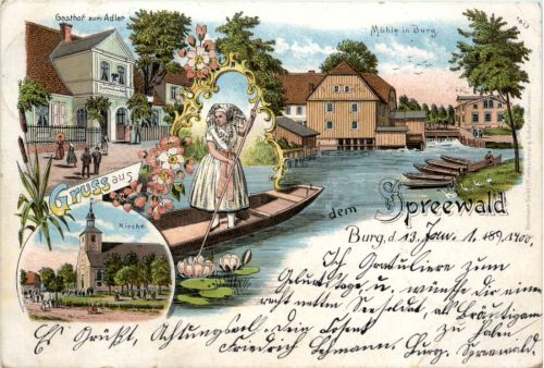 Gruss aus aus dem Spreewald - Burg - Litho