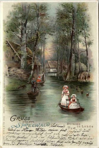 Gruss aus dem Spreewald - Strasse in Lehde - Litho