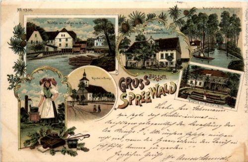 Gruss aus dem Spreewald - Burg - Litho