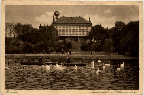 Zwickau, Schwanenteich mit Schwanenschloss