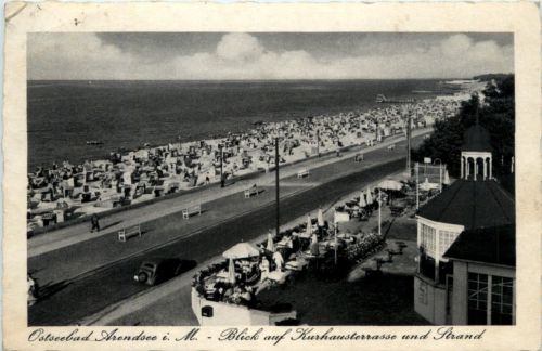 Seebad Arendsee, Blick auf Kurhausterrasse und Strand