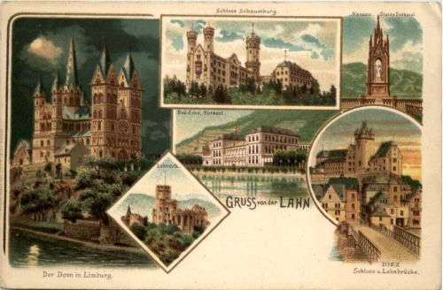 Limburg Diez - Gruss von der Lahn - Litho