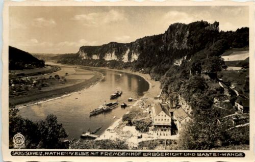 Rathen/Elbe mit Fremdenhof Erbgericht und Bastei-Wände