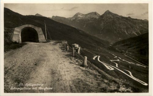 Splügenberg - Schneegallerie mit Berghaus, Thusis