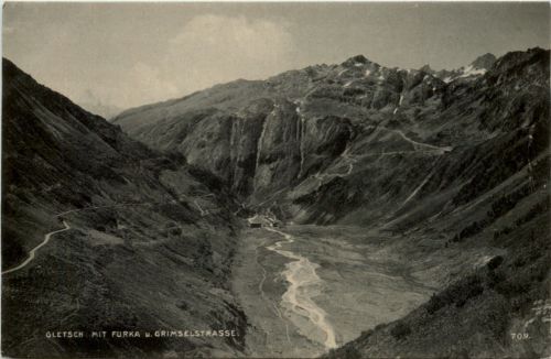 Gletsch mit Furka u. Grimselstrasse