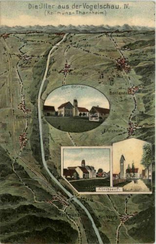 Die Iller aus der vogelschau - Kellmünz-Thannheim - Künstler-AK Eugen Felle