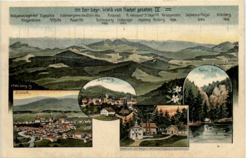 Schönberg Zwiesel - Bayr. Wald vom Rachel aus - Künstler-AK Eugen Felle