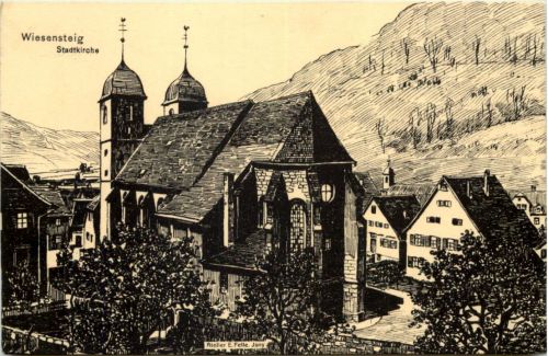 Wiesensteig - Stadtkirche - Künstler-AK Eugen Felle