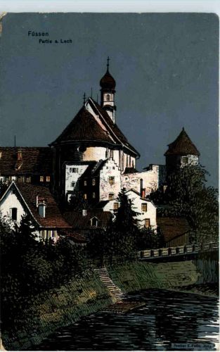 Füssen - Partie am Lech - Künstler-AK Eugen Felle