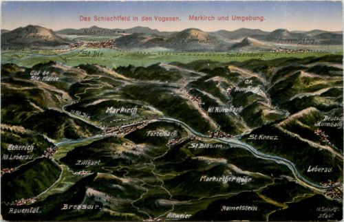 Schlachtfeld in den Vogesen - Markirch - Künstler-AK Eugen Felle