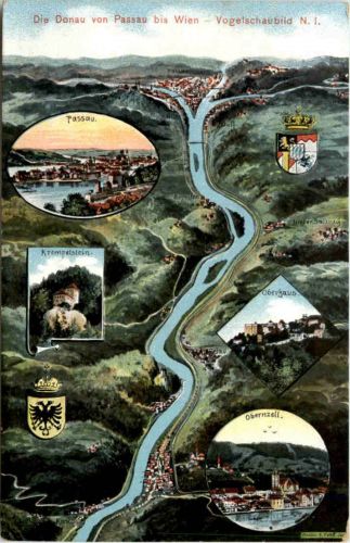 Passau bis Wien - Obernzell - Künstler-AK Eugen Felle