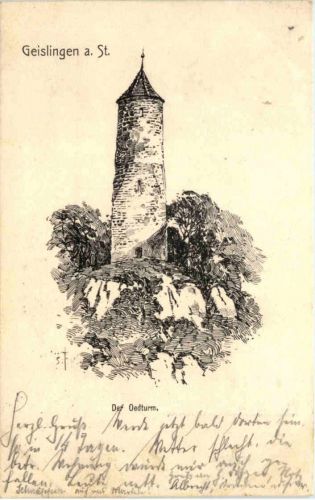 Geislingen - Der Oedturm - Künstler-AK Eugen Felle