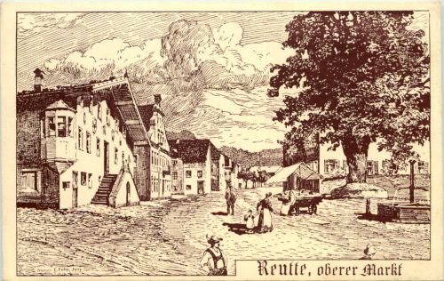 Reutte oberer Markt - Künstler-AK Eugen Felle