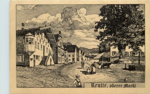 Reutte oberer Markt - Künstler-AK Eugen Felle
