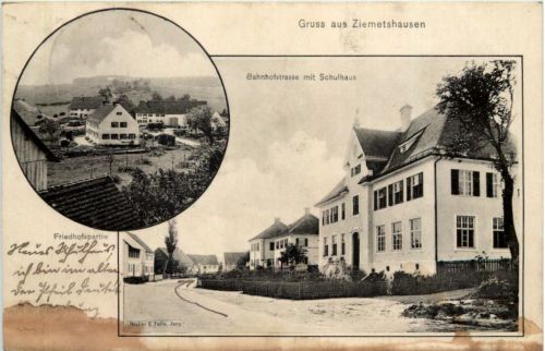 Gruss aus Ziemetshausen - Bahnhofstrasse - Künstler-AK Eugen Felle