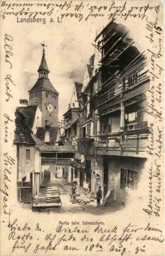 Landsberg - Partie beim Schmalzturm - Künstler-AK Eugen Felle