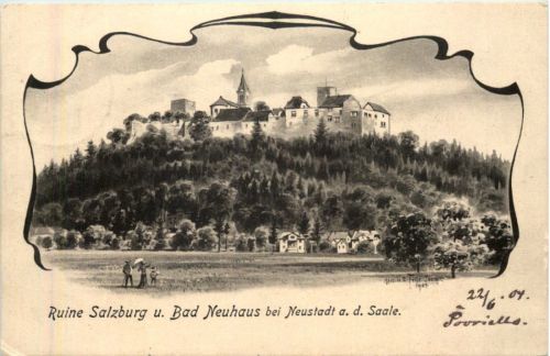 Ruine Salzburg und Bad Neuhaus - Neustadt Saale - Künstler-AK Eugen Felle