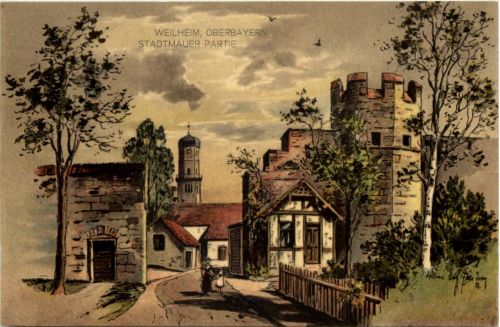 Weilheim - Stadtmauer - Künstler-AK Eugen Felle
