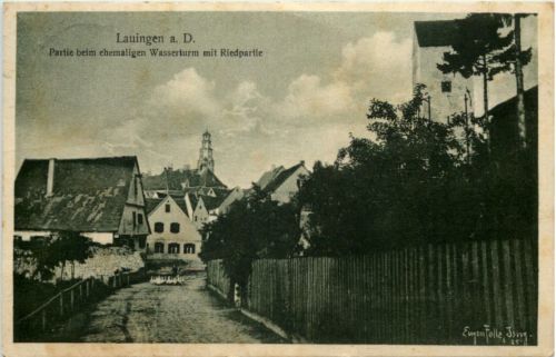 Lauingen - Partie beim ehemaligen Wasserturm - Künstler-AK Eugen Felle