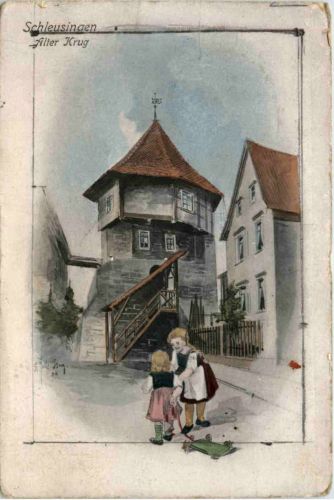Schleusingen - Alter Krug - Künstler-AK Eugen Felle