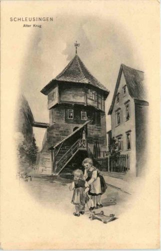 Schleusingen - Alter Krug - Künstler-AK Eugen Felle