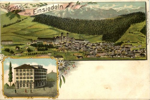 Gruss aus Einsiedeln - Gathaus St. Johann - Litho