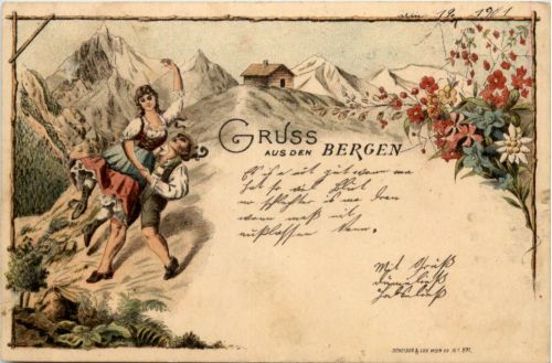 Gruss aus den Bergen - Litho