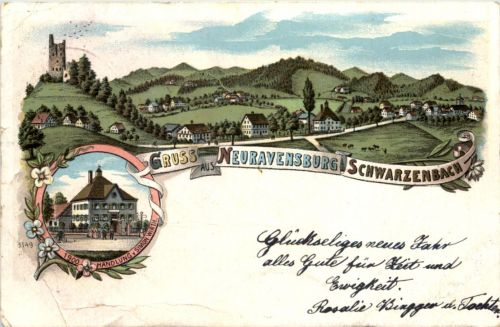 Gruss aus Neuravensburg Schwarzenbach - Litho