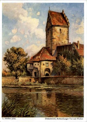 Dinkelsbühl, Rothenburger Tor mit Weiher