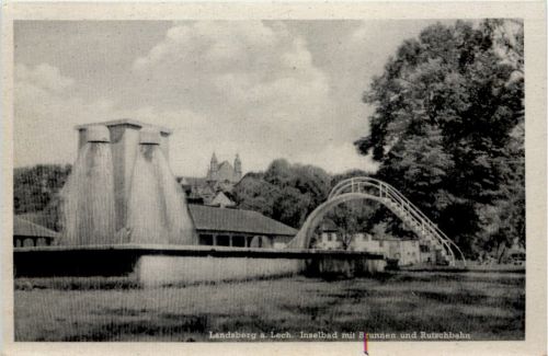 Landsberg a. Lech, Inselbad mit Brunnen und Rutschbahn