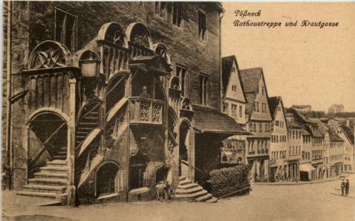 Pössneck - Rathaustreppe und Krautgasse
