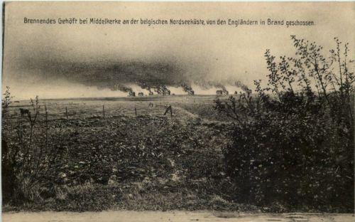 Brennendes Gehöft bei Middelkerke