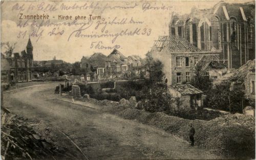 Zonnebeke - Kirche ohne Turm - Feldpost 51. Res Division